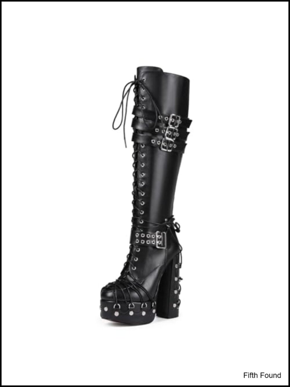 Women's Gothic Knee High Platform Boots Lace Up Block Heel Faux Leather